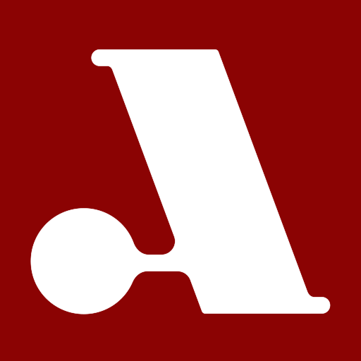 A white lowercase letter "a" in a bold, modern font on a solid dark red background.