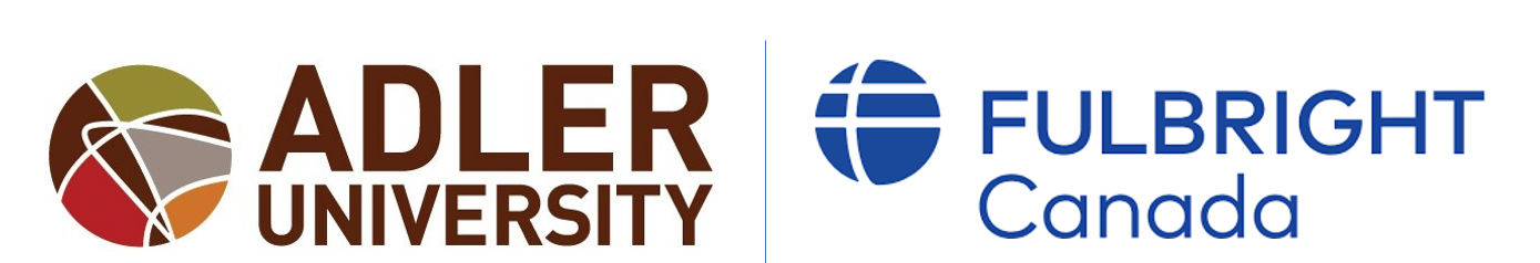 Logos of Adler University and Fulbright Canada, partners in the Institute for Visionary Leadership, are displayed side by side on a white background.