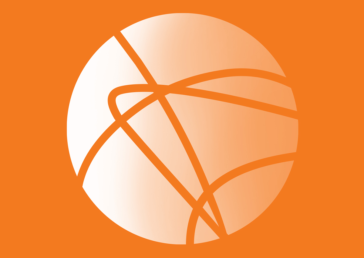 Orange stylized basketball icon with white and orange curved lines representing the seams, set against a solid orange background—a bold symbol perfect for conversations around social justice or socially just public policy initiatives.