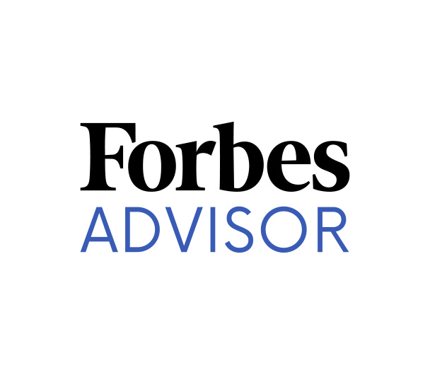 Forbes Advisor logo featuring "Forbes" in bold black text and "ADVISOR" in blue capital letters on a white background, representing trusted financial guidance and accreditations.